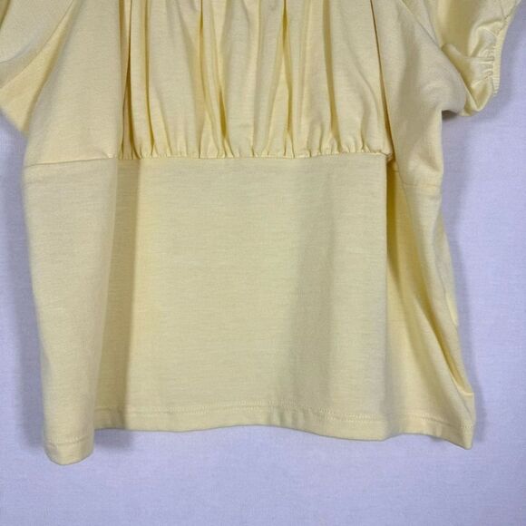 Womens Yellow Crop Top Size XL Ruched Bust Square Neck Flutter Sleeve Casual Tee - Picture 7 of 7